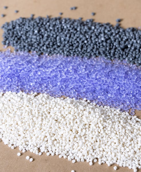 white, transparent, and opaque pellets