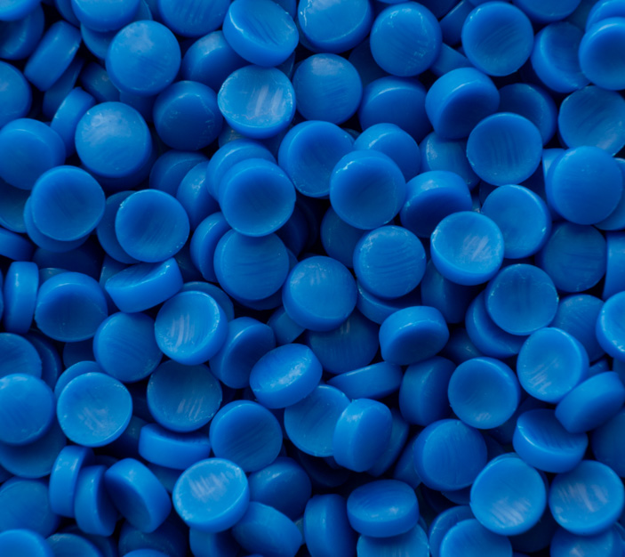 blue polymer granulates