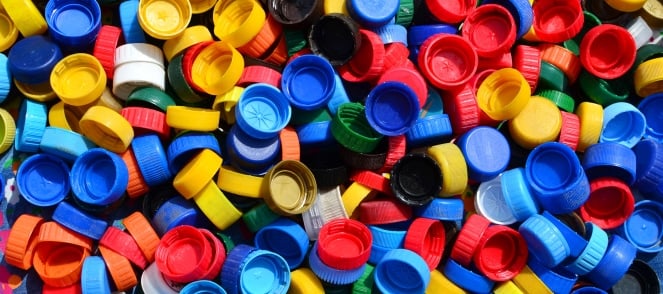 plastic bottle caps in many colors
